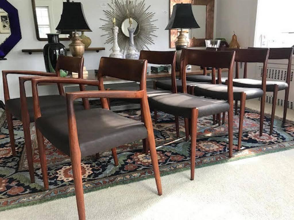 Mid-Century Modern Set of Eight Neils Møller Dining Chairs with Leather Seats