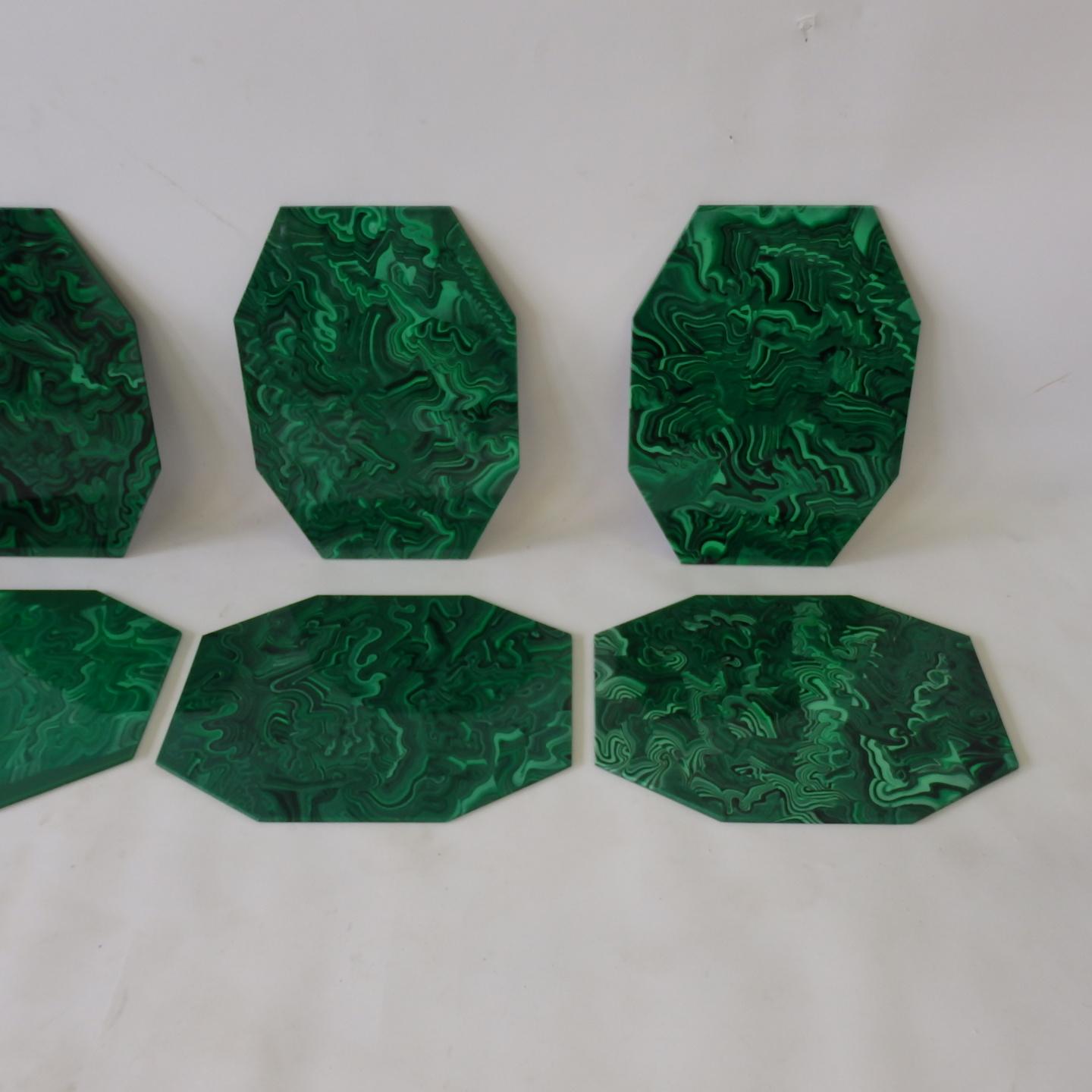 Mid-Century Modern Set of Eight Neiman Marcus Acrylic Malachite Place Mats 