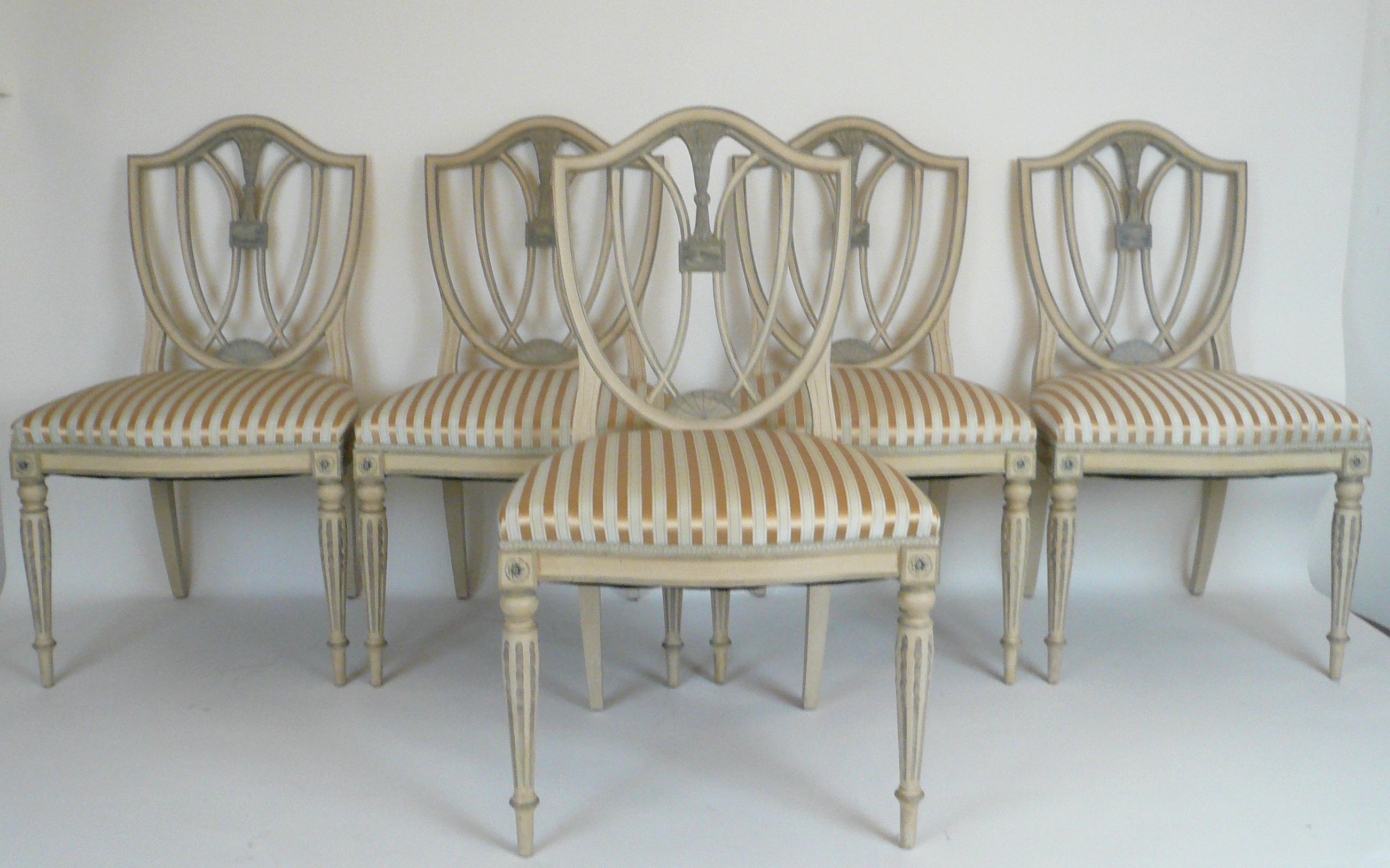Hand-Painted Set of Eight Neo-Classical Painted Hepplewhite Style Dining Chairs