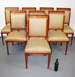 Set of Eight Neoclassical Mahogany Greek Key Dining Chairs, Late 20th Century