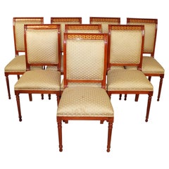 Set of Eight Neoclassical Mahogany Greek Key Dining Chairs, Late 20th Century
