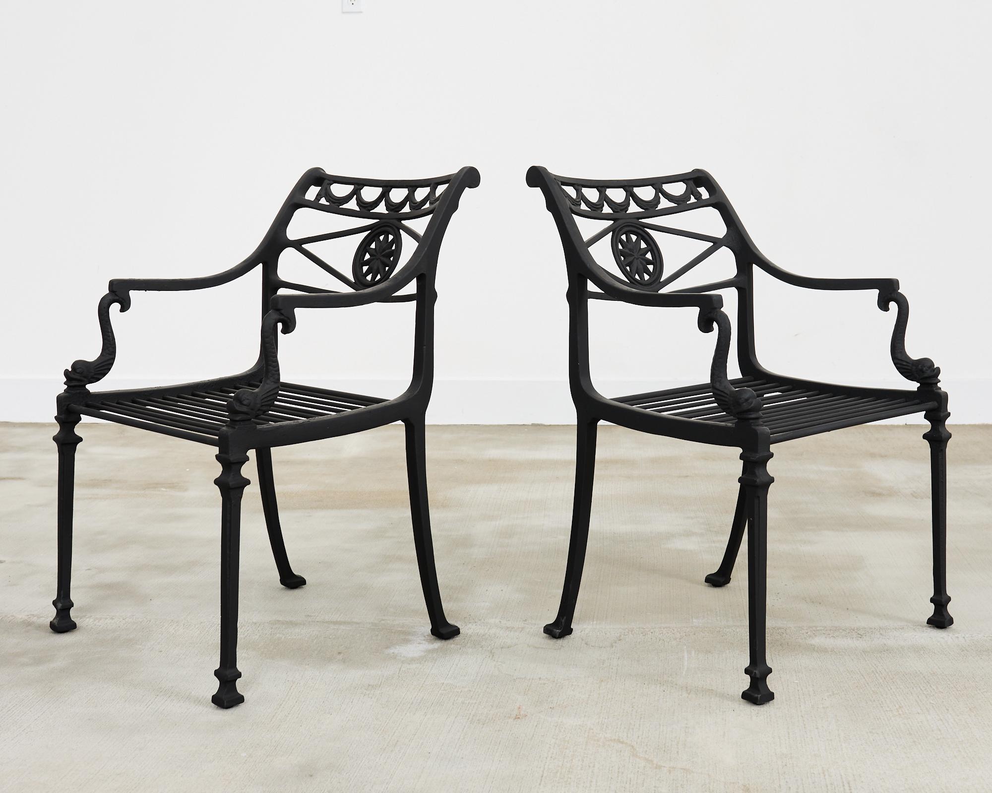Set of Eight Neoclassical Star and Dolphin Dining Armchairs 3