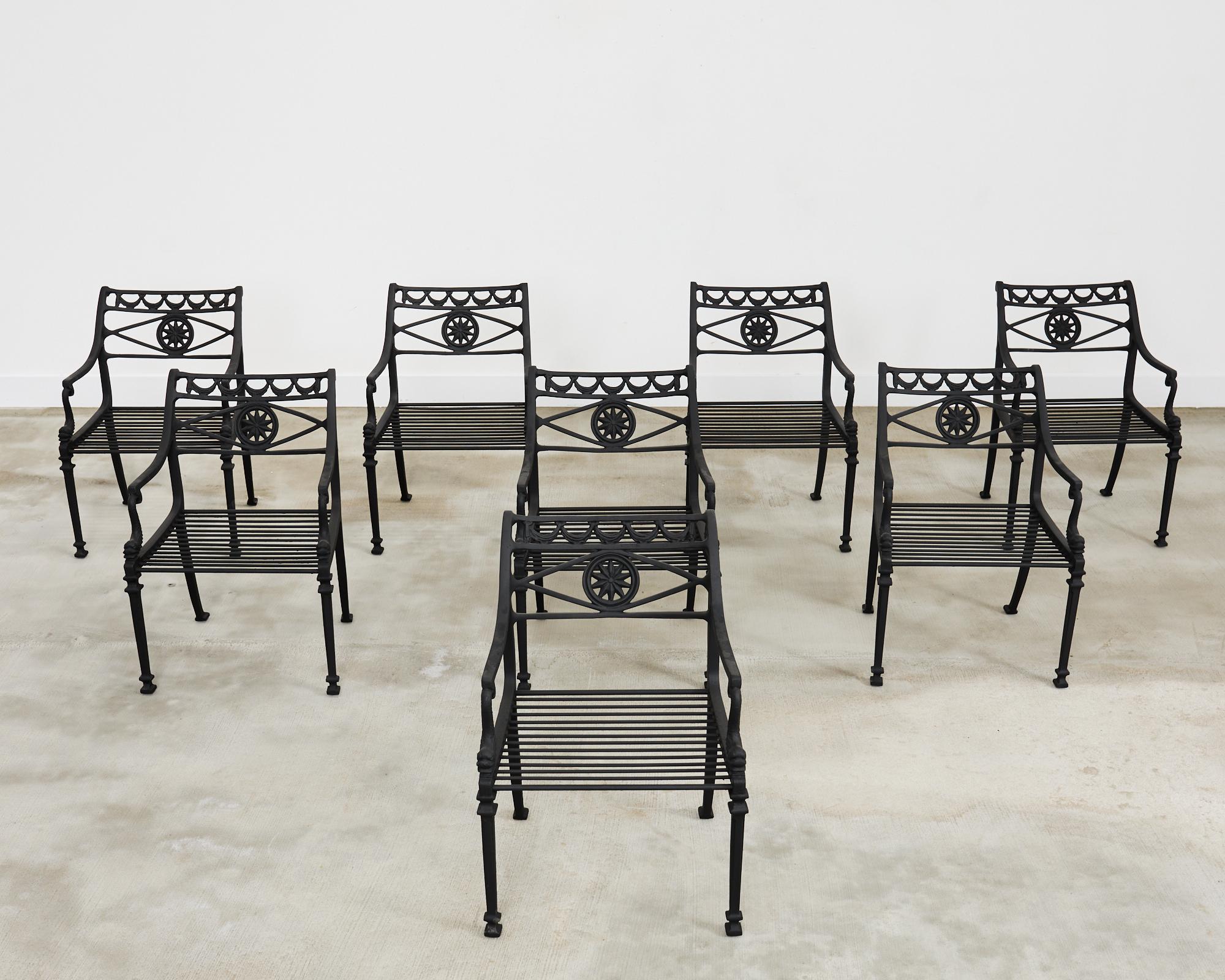 American Set of Eight Neoclassical Star and Dolphin Dining Armchairs