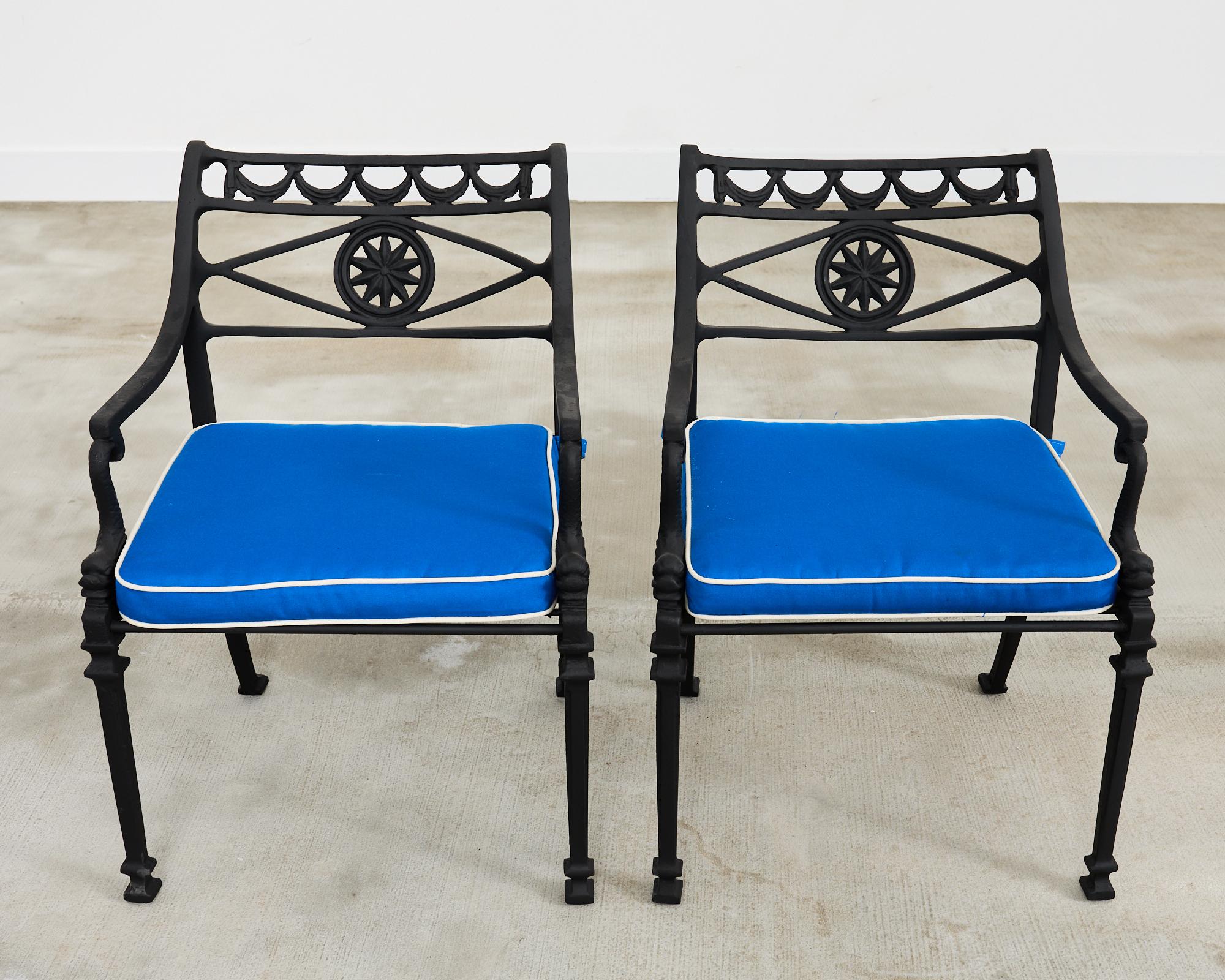 Set of Eight Neoclassical Star and Dolphin Dining Armchairs In Good Condition In Rio Vista, CA