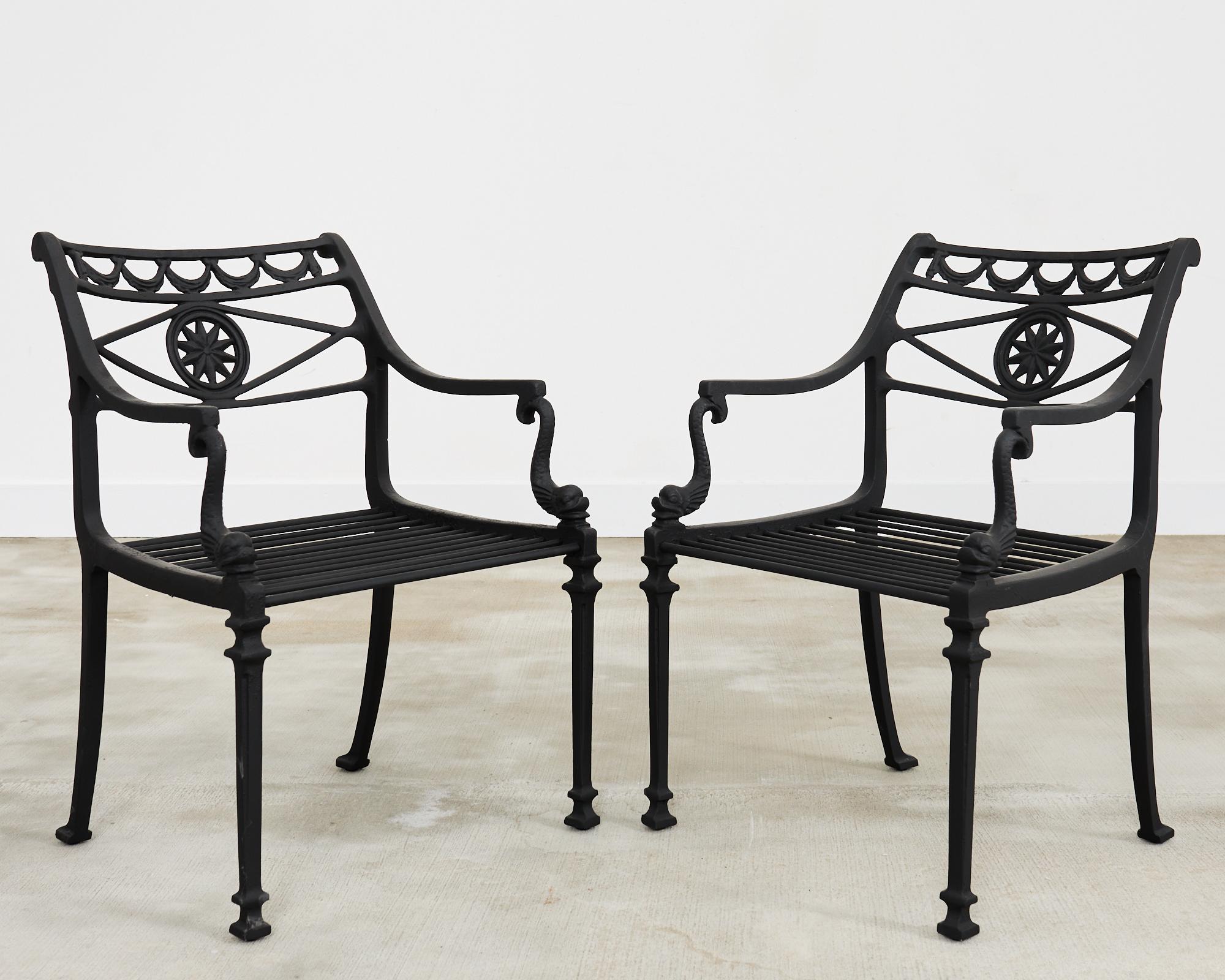 Set of Eight Neoclassical Star and Dolphin Dining Armchairs 1