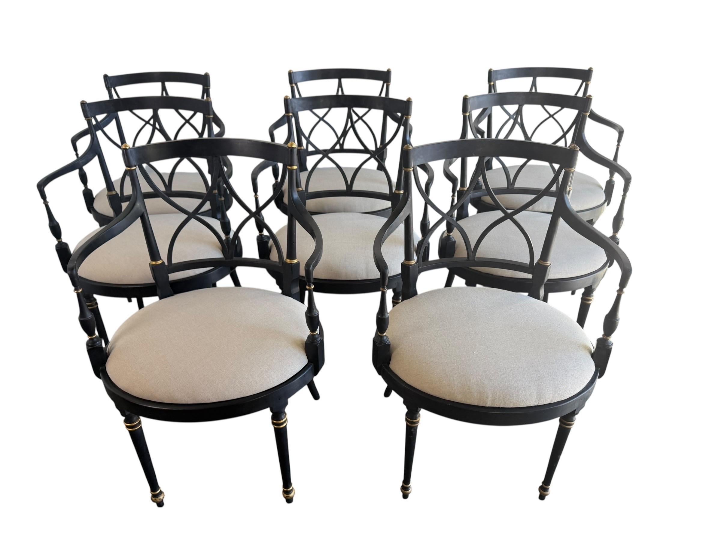 Set of Eight Neoclassical Style Dining Chairs In Distressed Condition For Sale In Los Angeles, CA