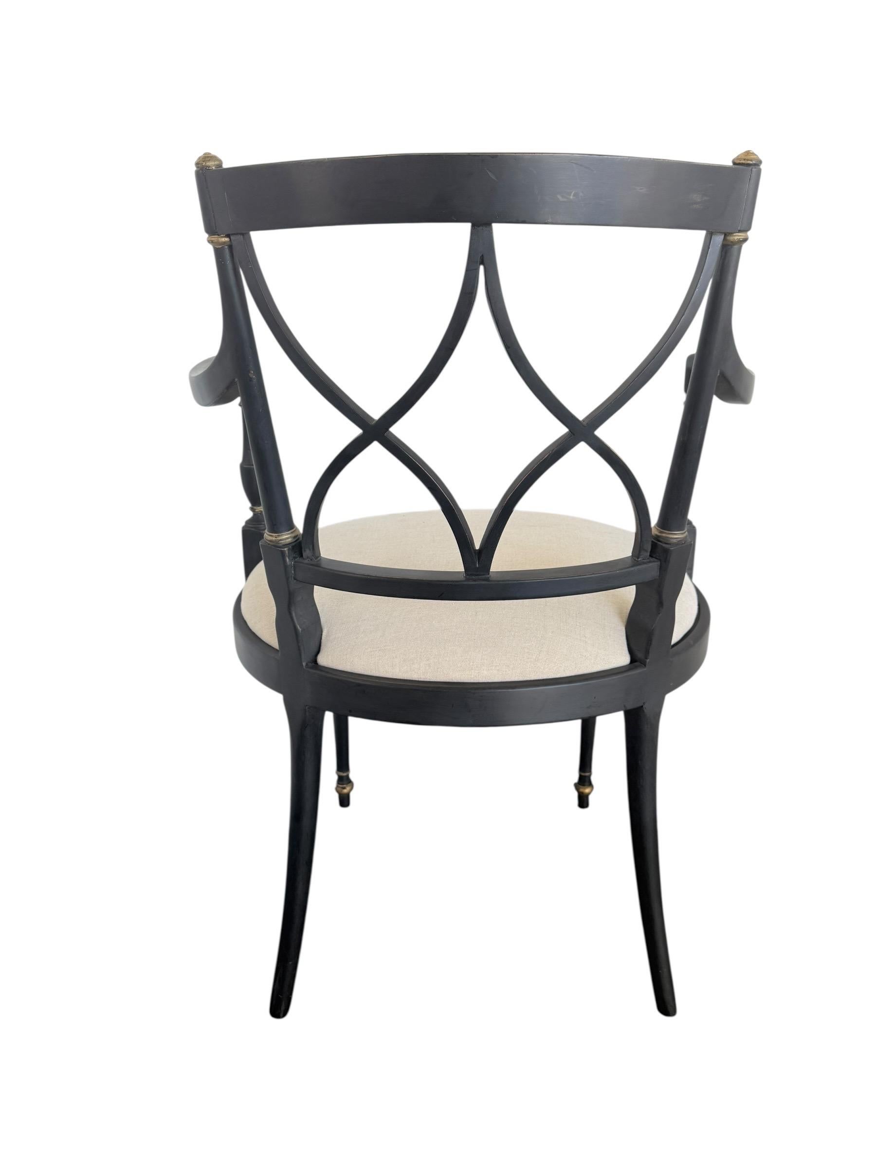 Linen Set of Eight Neoclassical Style Dining Chairs For Sale