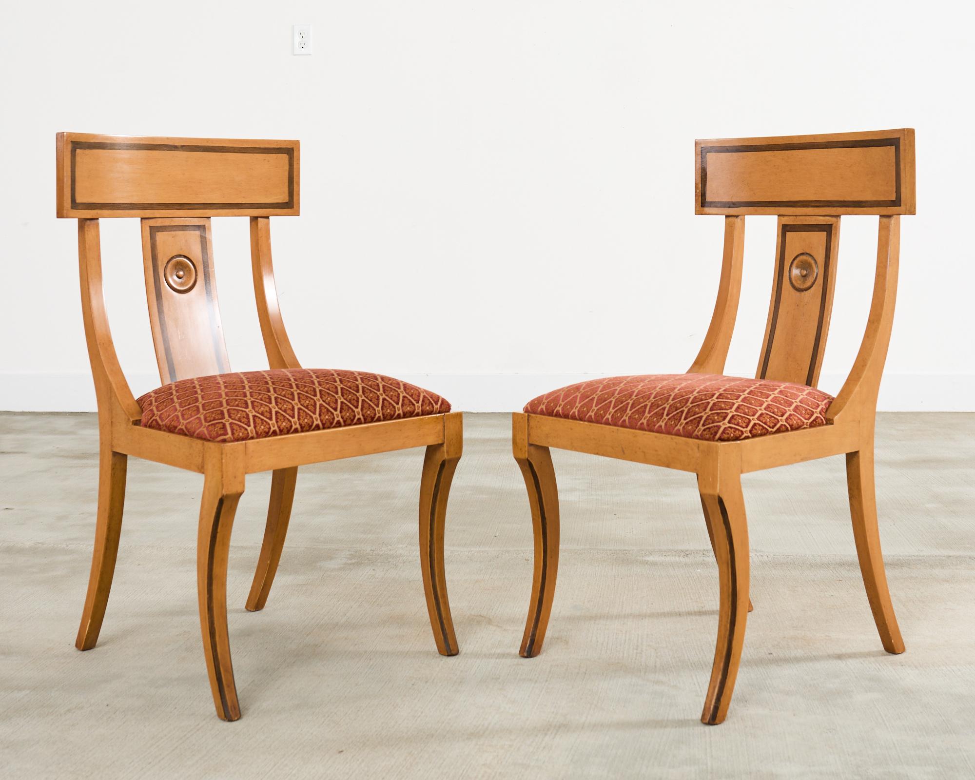Fabric Set of Eight Neoclassical Style Klismos Dining Chairs For Sale