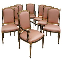 Set of Eight Neoclassical Style Parcel Gilt Ebonised Wood Dining Chairs