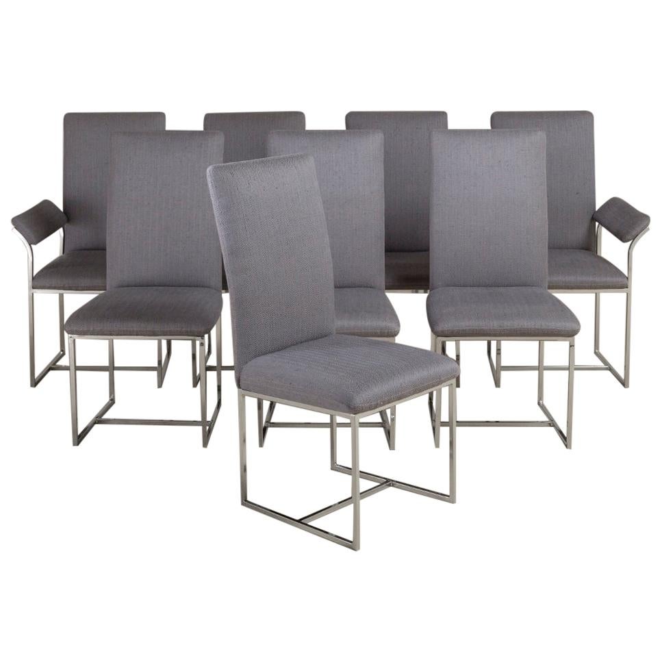 Set of Eight Nickel Framed Dining Chairs by Cal-Style