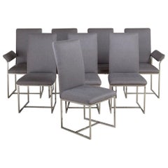 Set of Eight Nickel Framed Dining Chairs by Milo Baughman
