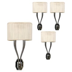 Set of Four Nickel-Plated Two-Light Sconces, in the Manner of Ruhlman