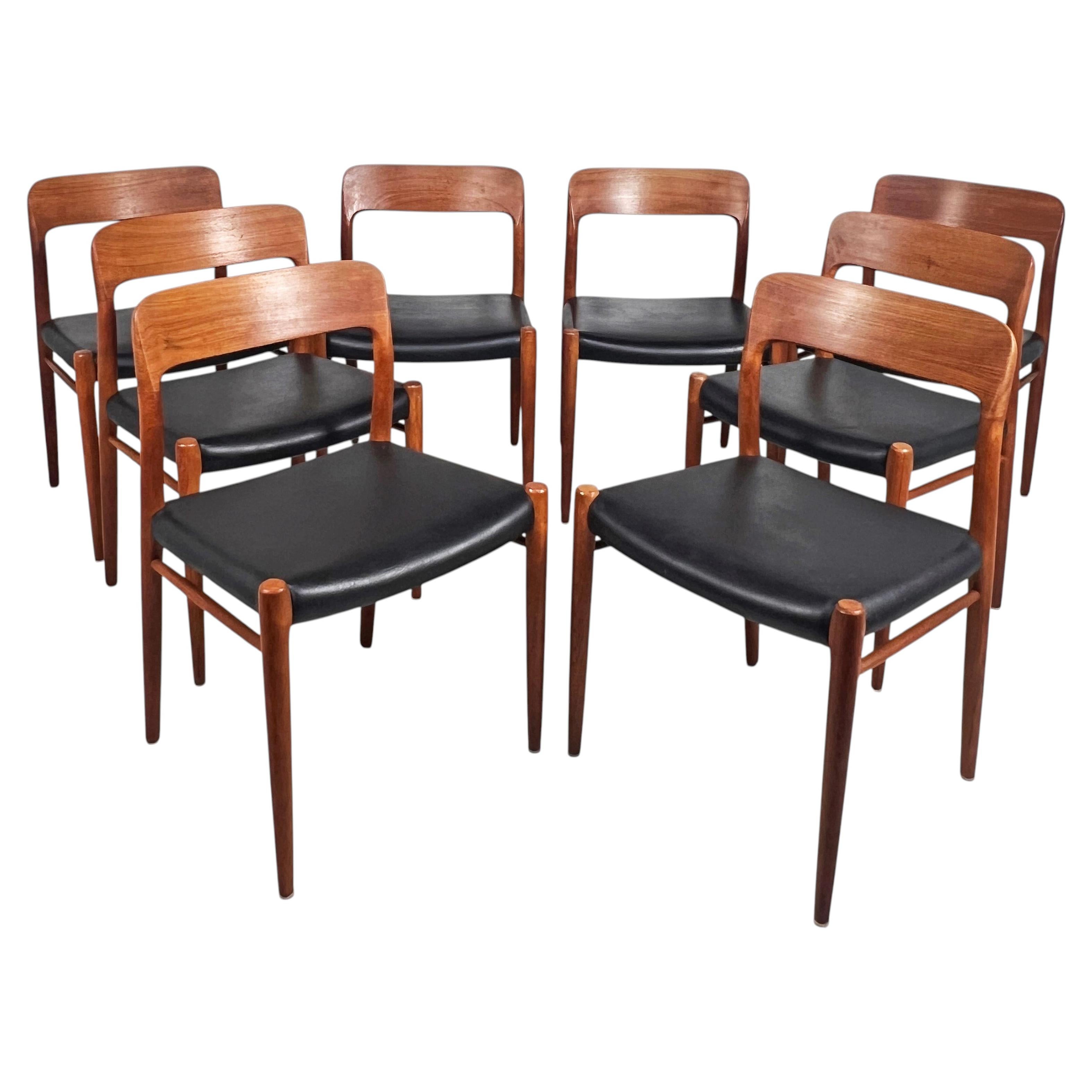 Set of Eight Niels Moller Danish Teak Model 75 Dining Chairs Circa 1960s