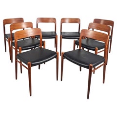 Set of Eight Niels Moller Danish Teak Model 75 Dining Chairs Circa 1960s