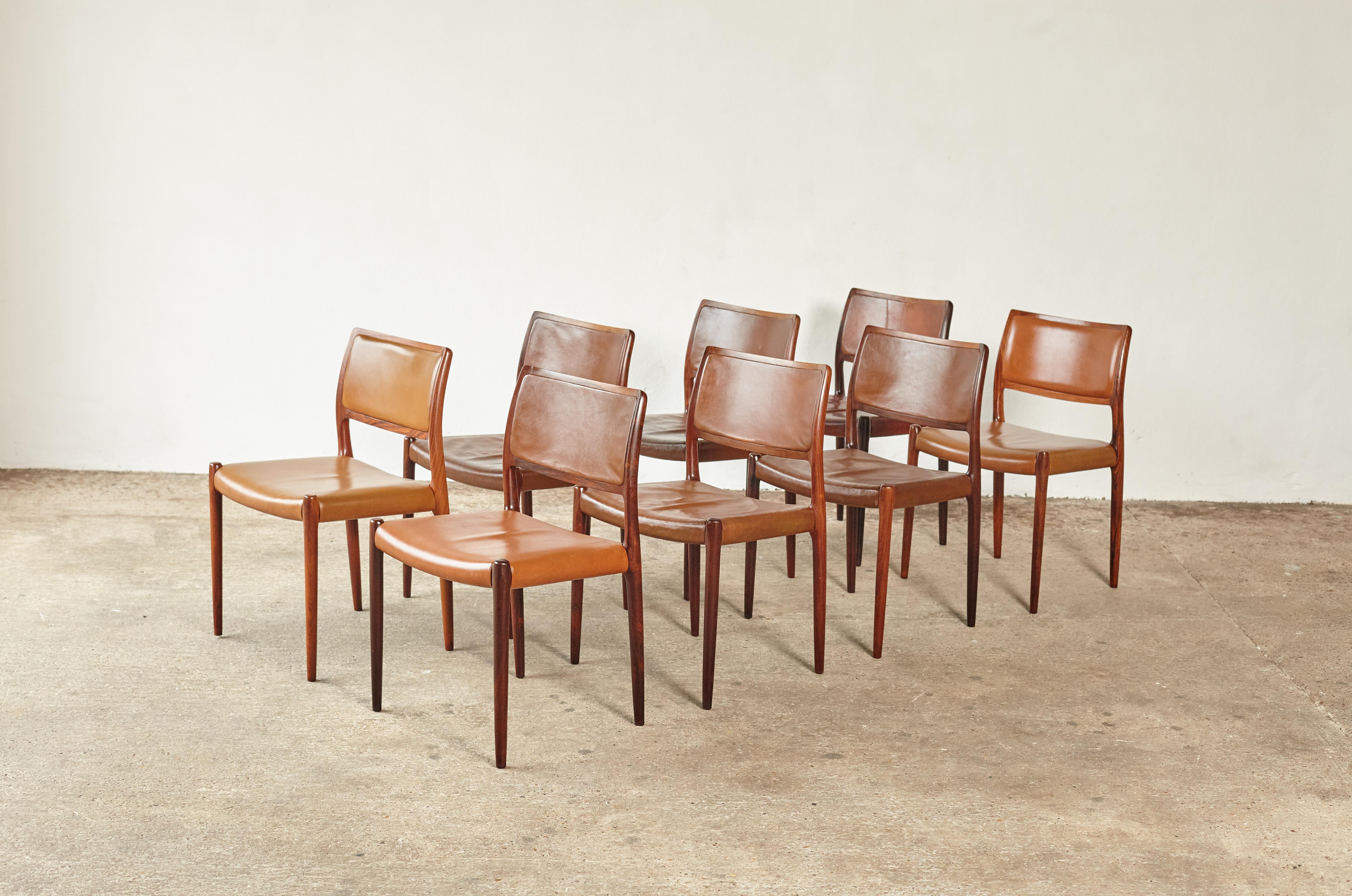 Mid-Century Modern Set of Eight Niels O. Møller Model 80 Dining Chairs, JL Moller, Denmark, 1960s
