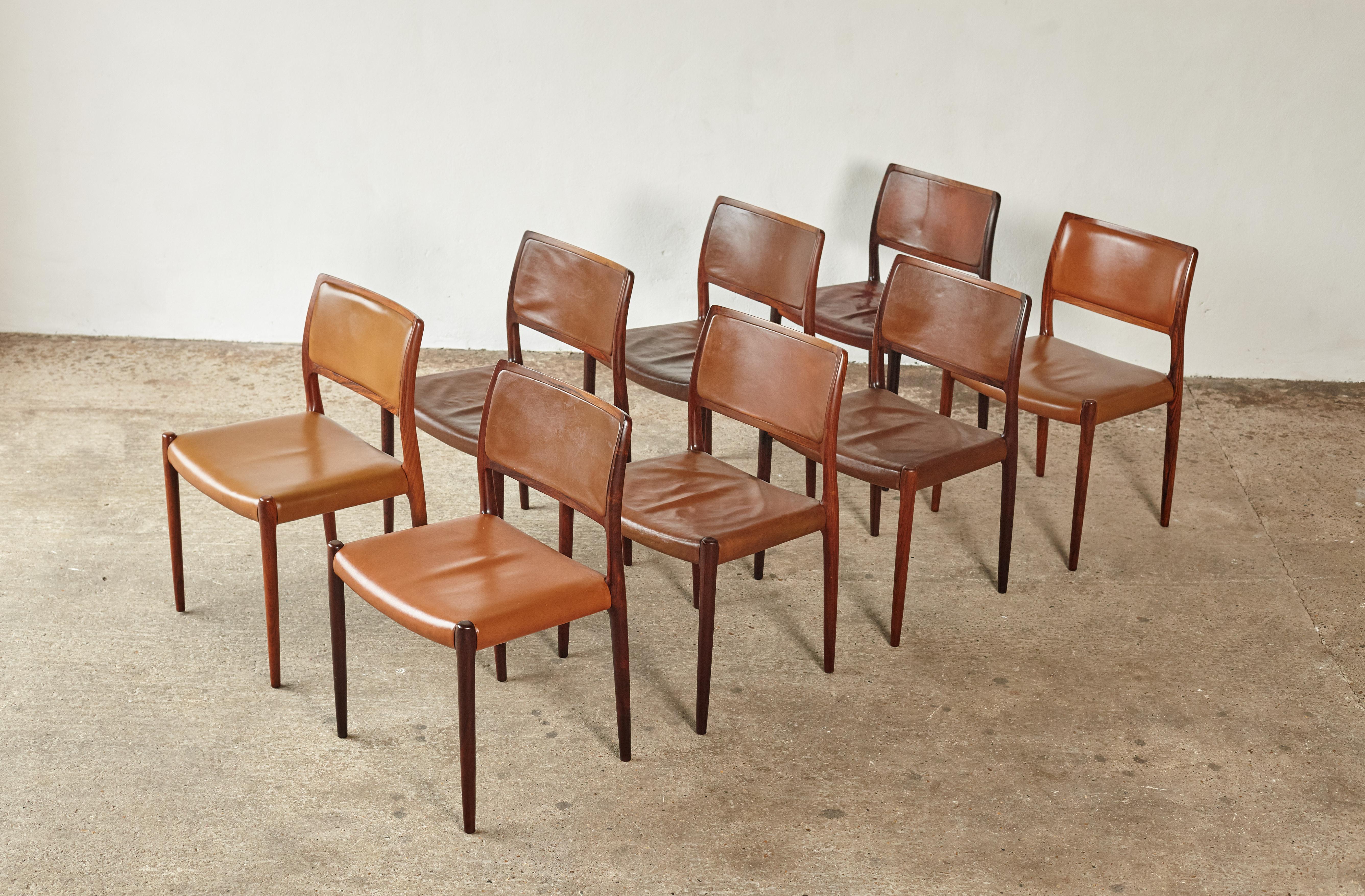 Danish Set of Eight Niels O. Møller Model 80 Dining Chairs, JL Moller, Denmark, 1960s