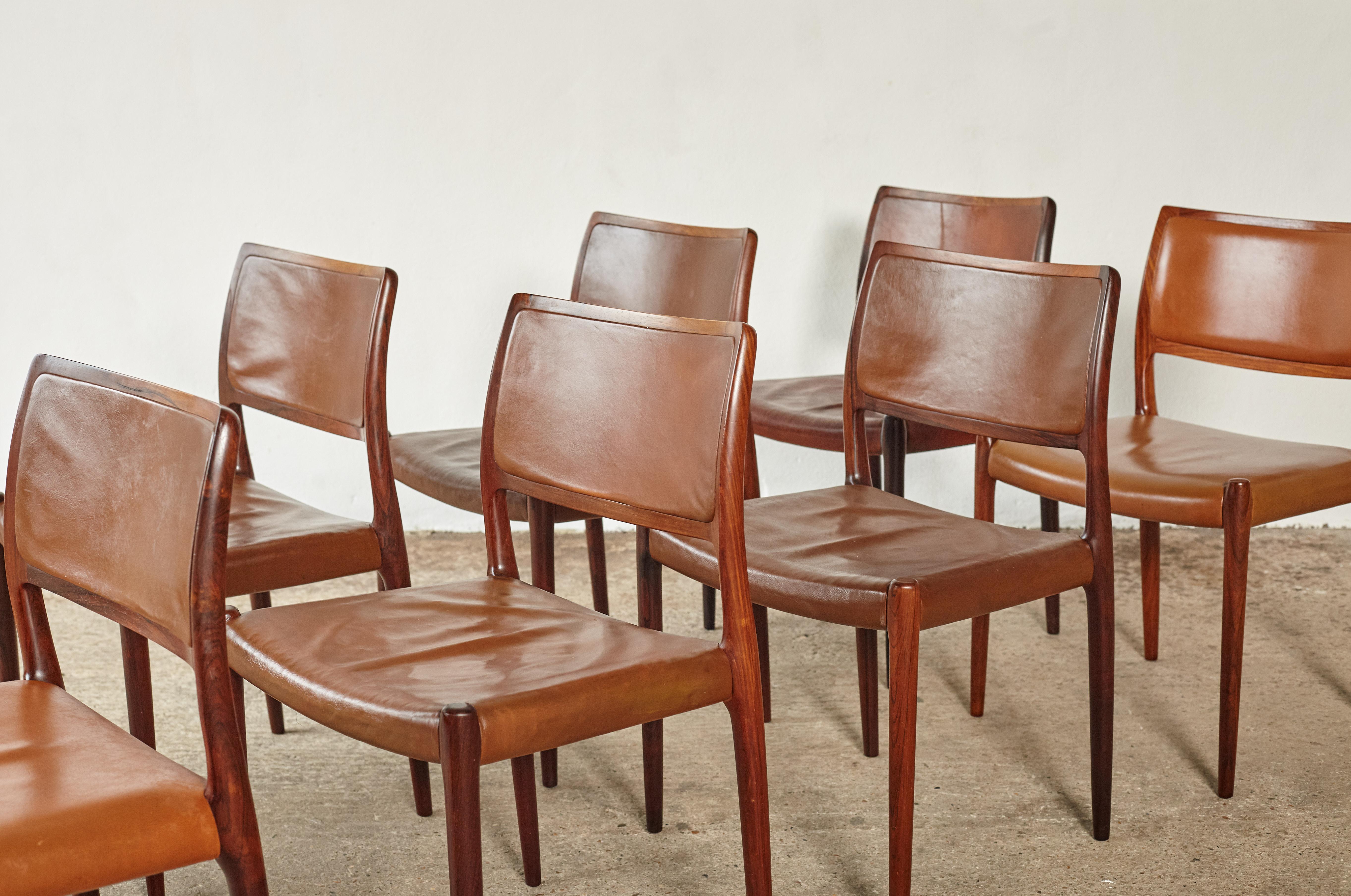 Set of Eight Niels O. Møller Model 80 Dining Chairs, JL Moller, Denmark, 1960s In Good Condition In London, GB