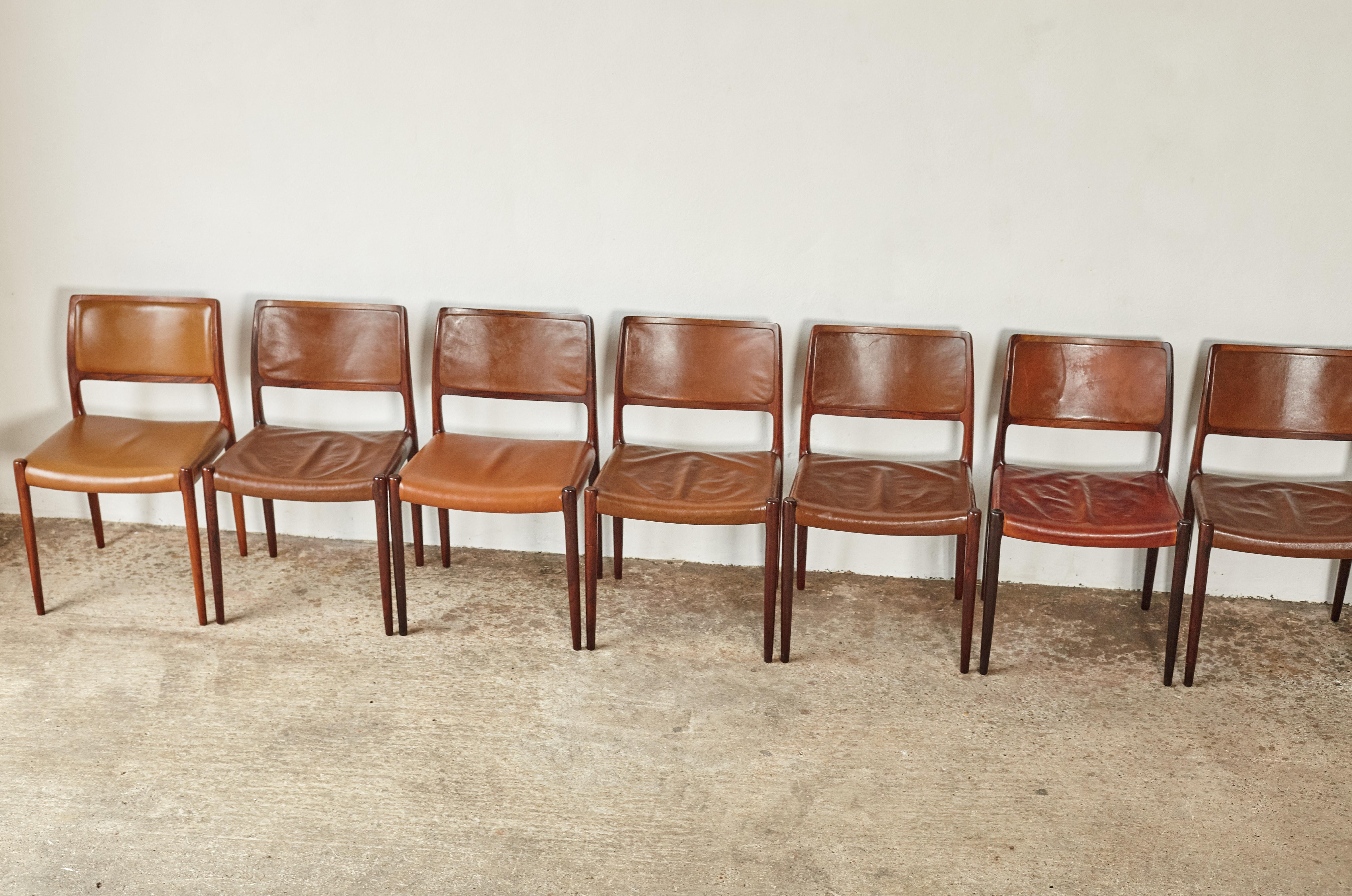 20th Century Set of Eight Niels O. Møller Model 80 Dining Chairs, JL Moller, Denmark, 1960s