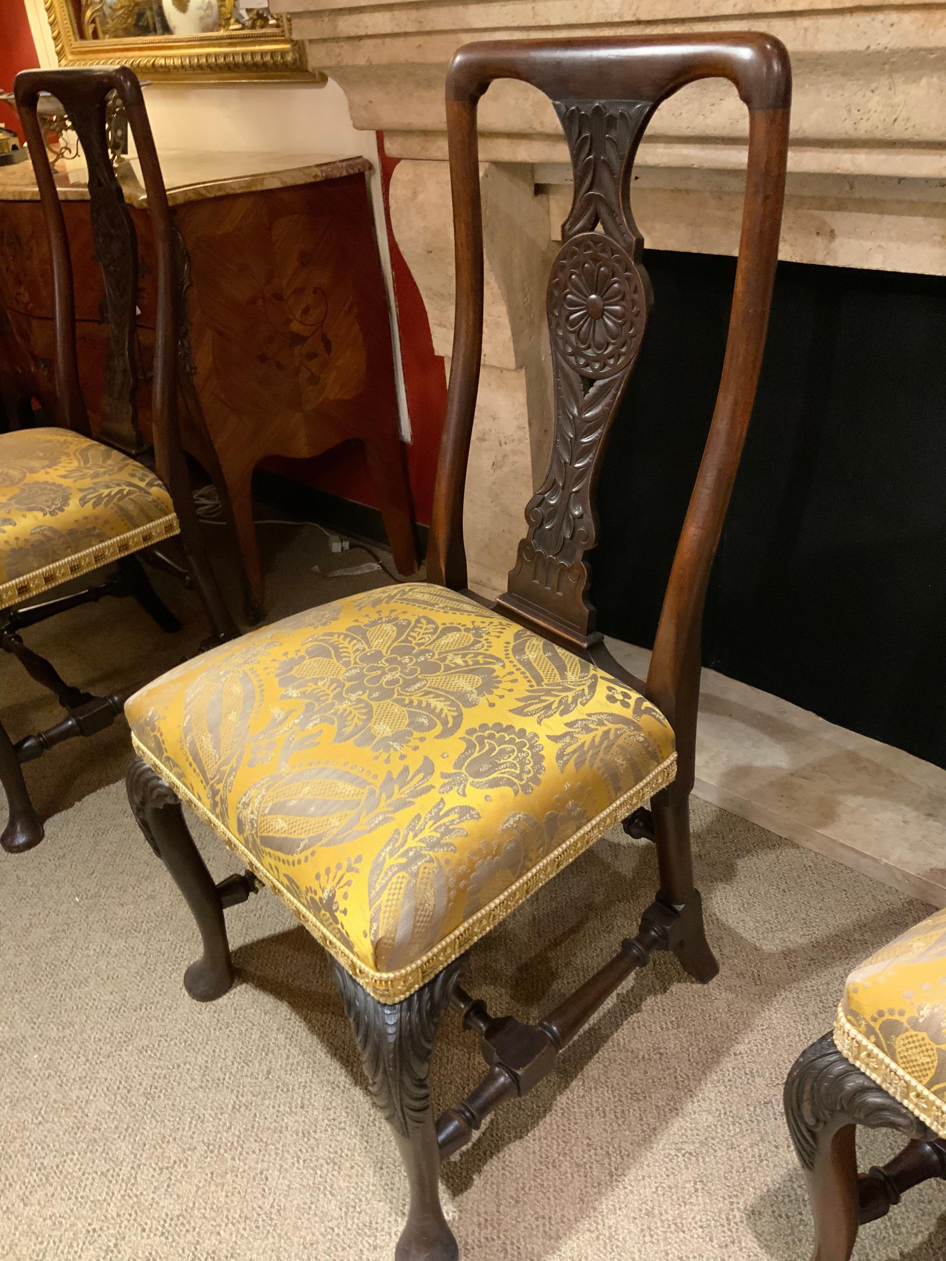 19th Century Set of Eight Nineteenth Century Walnut Queen Anne Chairs with Carved Back