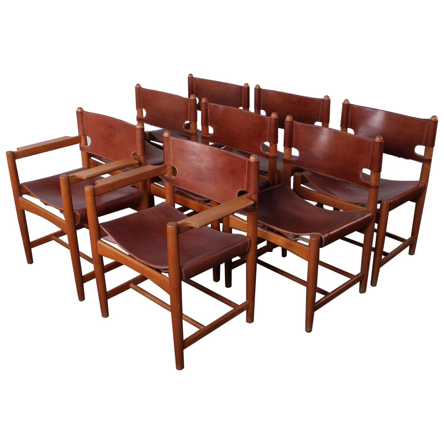 Set of Eight Oak and Leather Chairs by Børge Mogensen