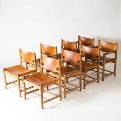 Set of Eight Oak and leather Dining Chairs by Børge Mogensen, Denmark, 1960s