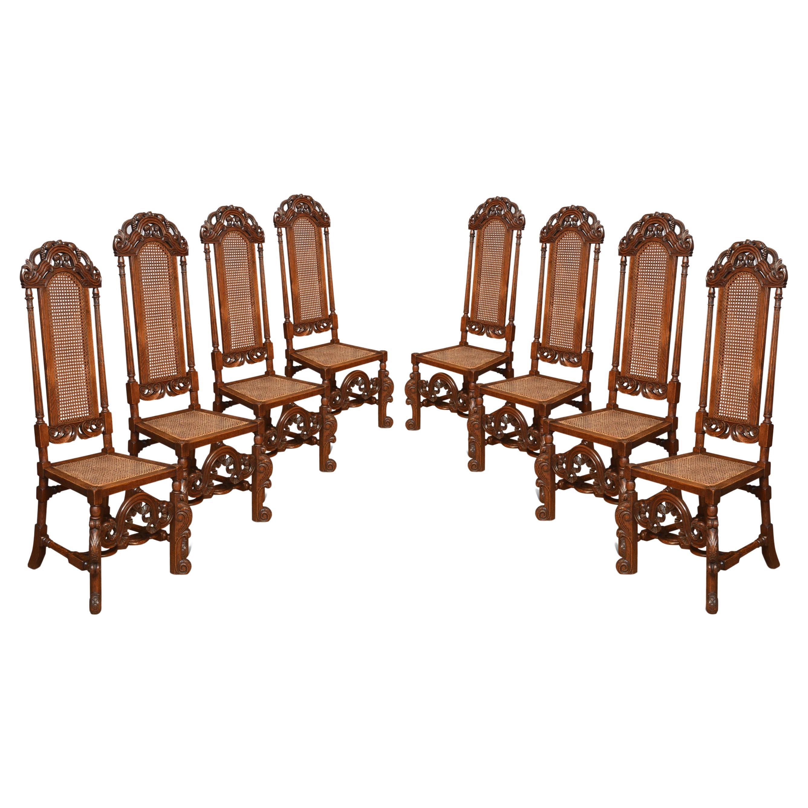 Set of Eight Oak High Back Chairs
