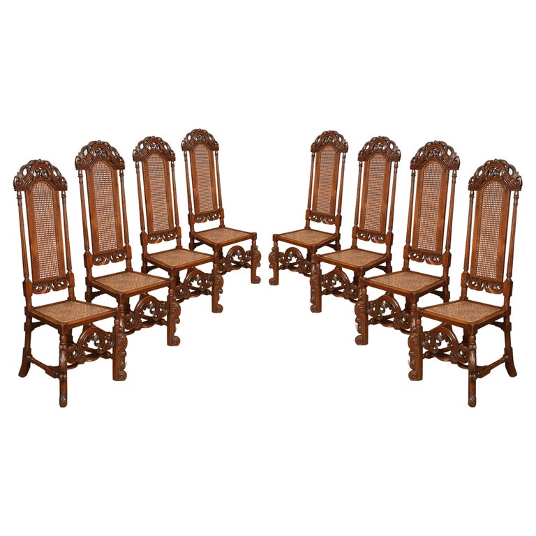 Set of Eight Oak High Back Chairs For Sale at 1stDibs