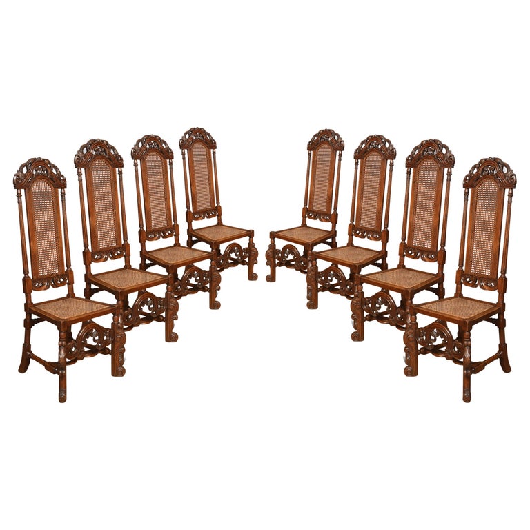 Set of eight oak high back chairs For Sale at 1stDibs