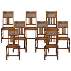 Set of Eight Oak High Back Dining Chairs Antique Set of Eight Oak High Back Dining Chairs