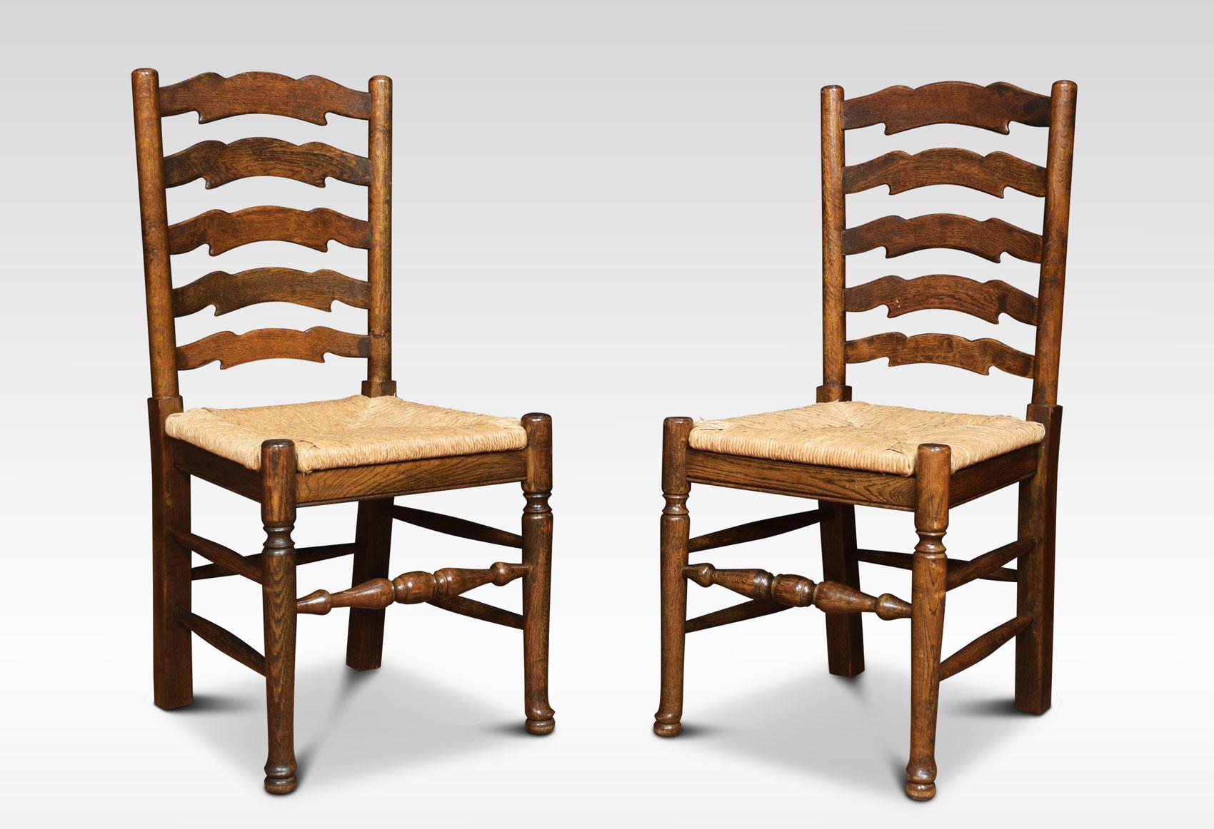British Set of Eight Oak Ladder Back Dining Chairs