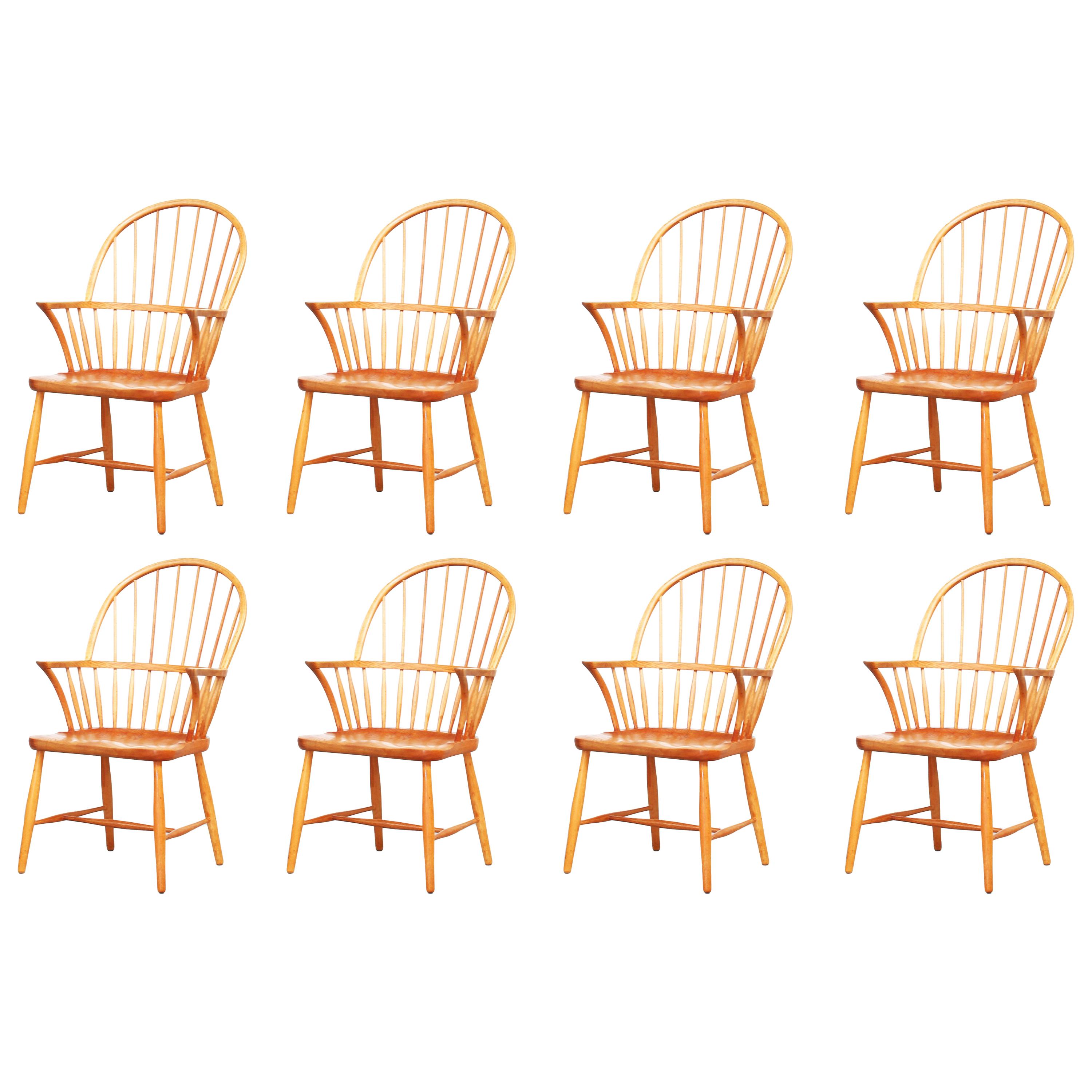 Set of Eight Oak Windsor Dining Chairs by Frits Henningsen 1940s, Denmark