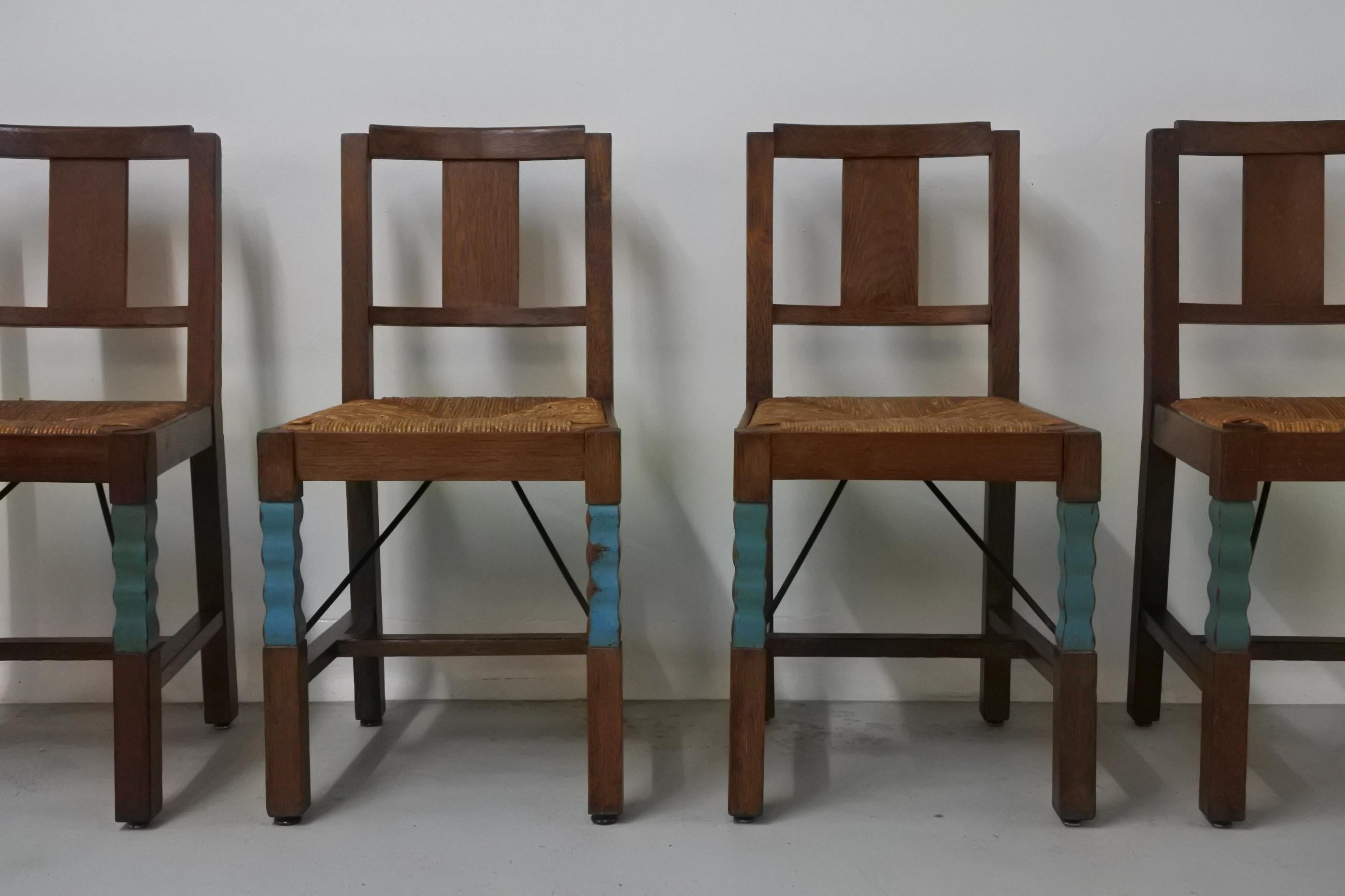 Set of Eight Oak Wood Dining Chairs in the Style of Joseph Savina, France, 1930s 4