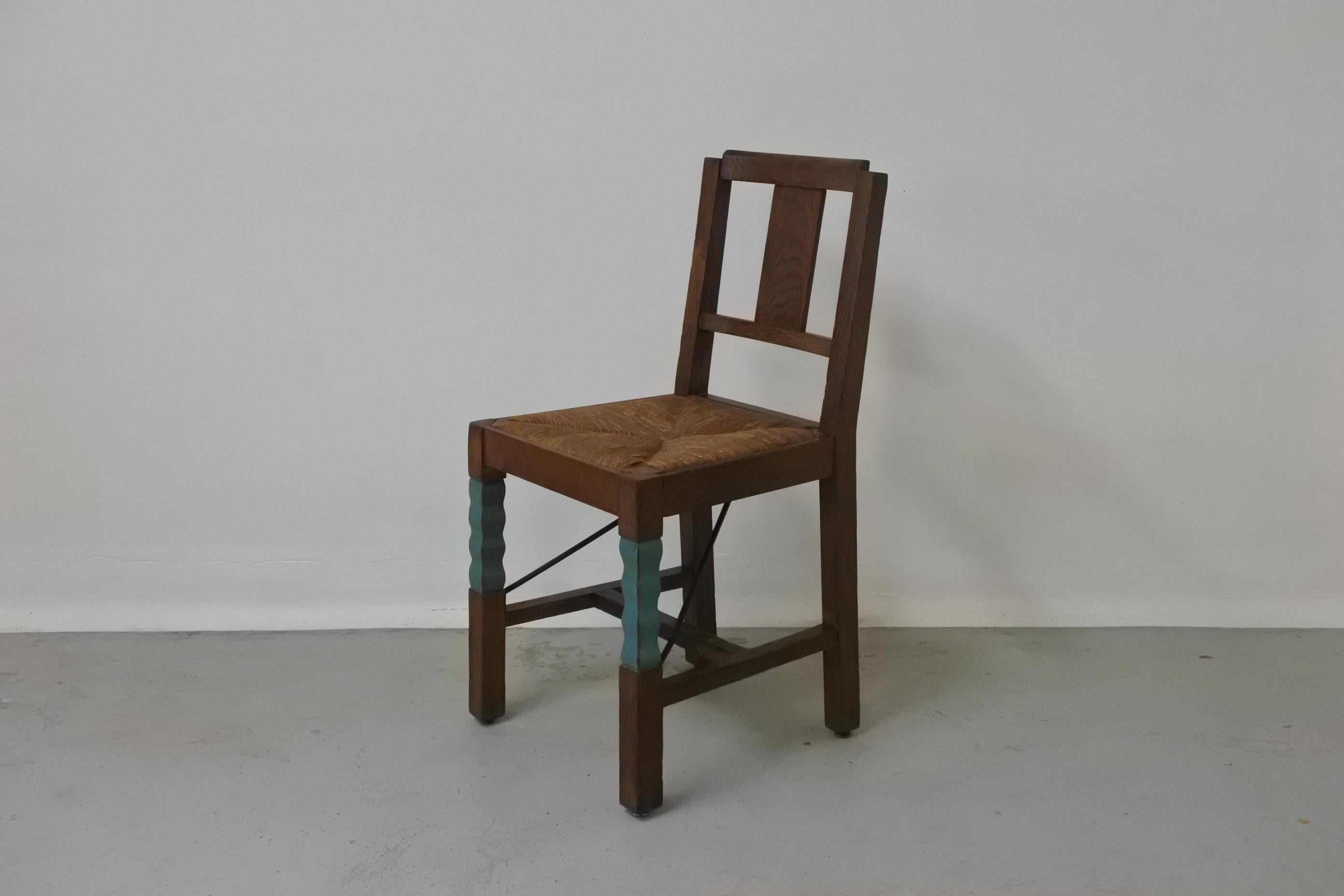 Set of Eight Oak Wood Dining Chairs in the Style of Joseph Savina, France, 1930s 6
