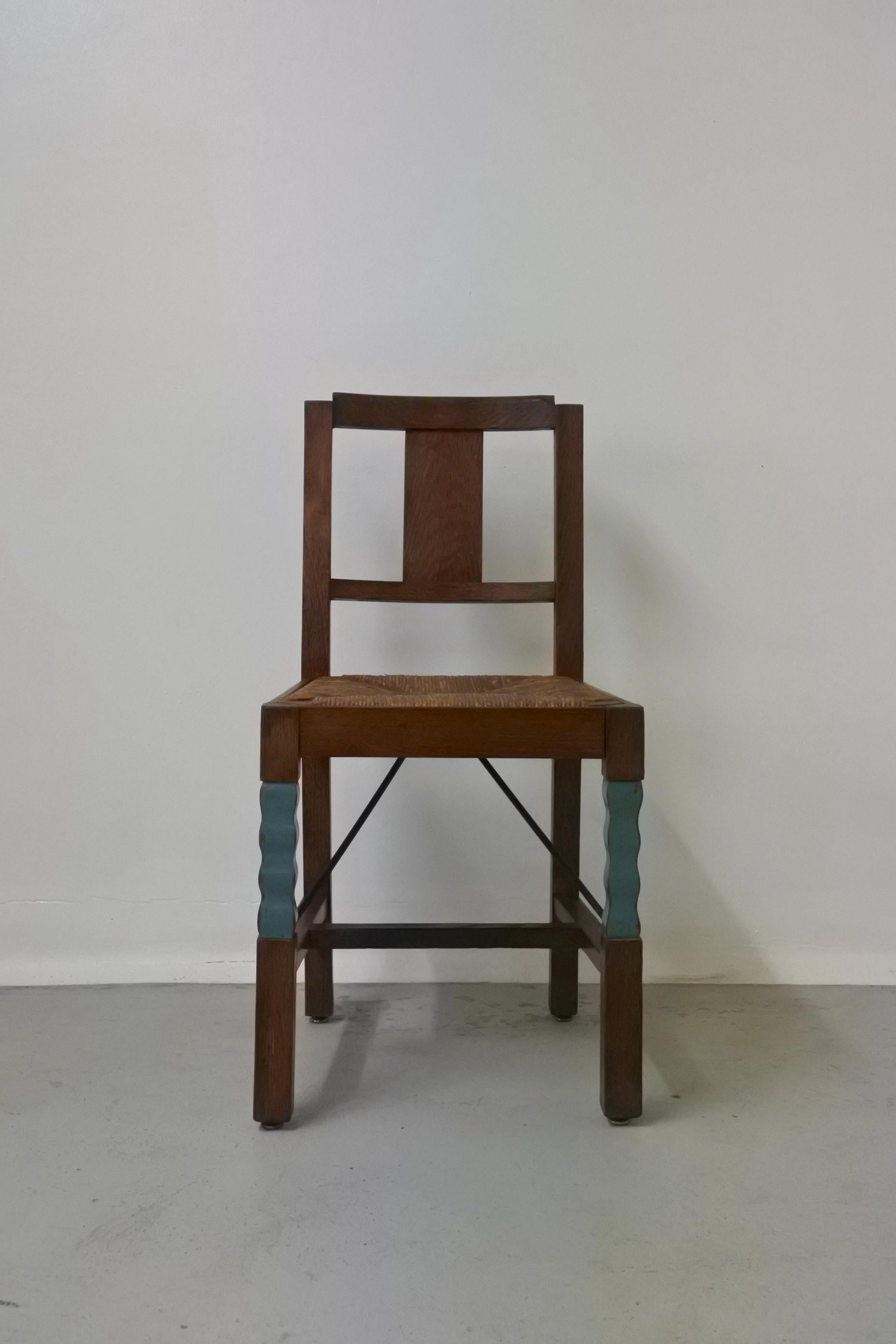 Set of Eight Oak Wood Dining Chairs in the Style of Joseph Savina, France, 1930s 7