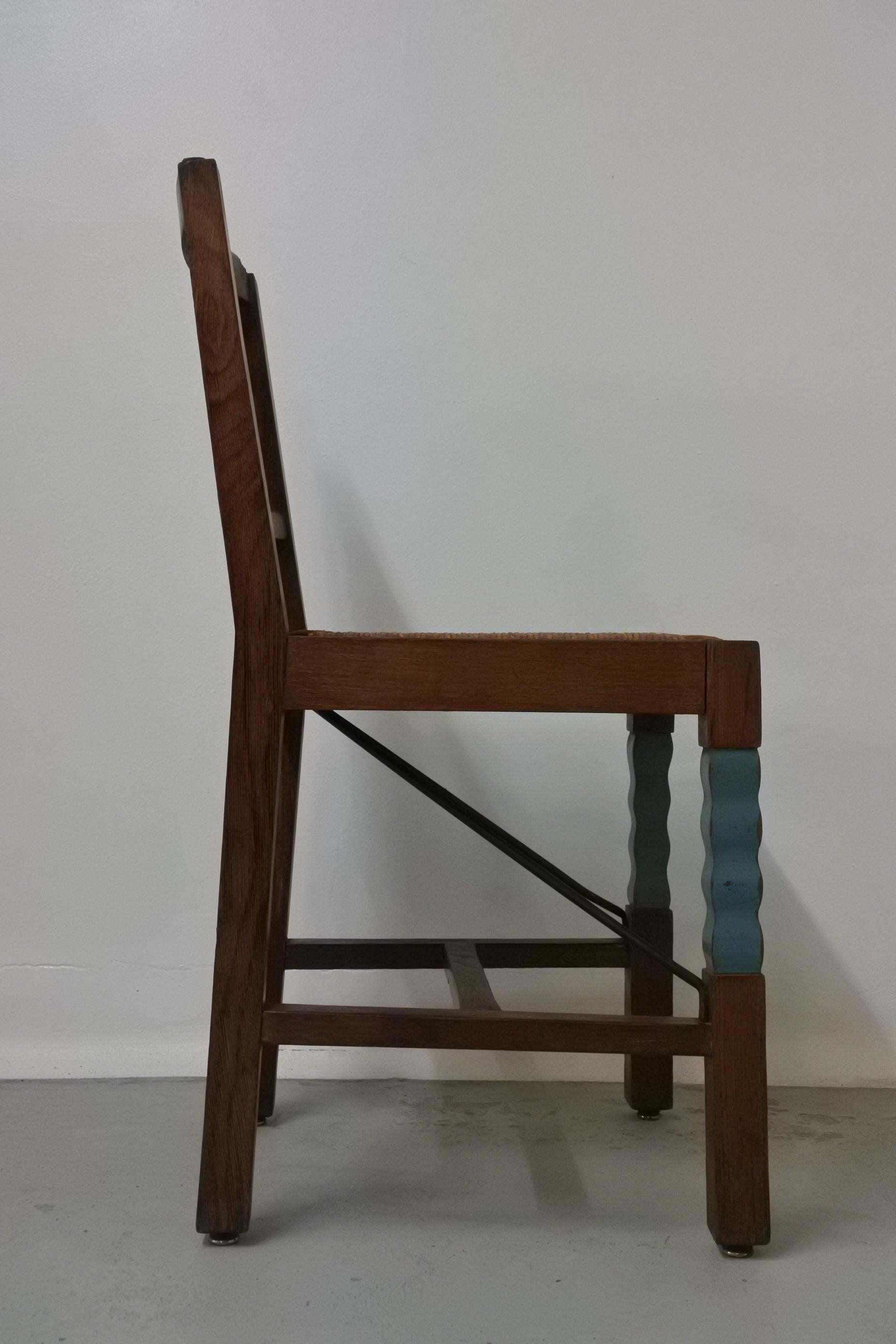 Set of Eight Oak Wood Dining Chairs in the Style of Joseph Savina, France, 1930s 9