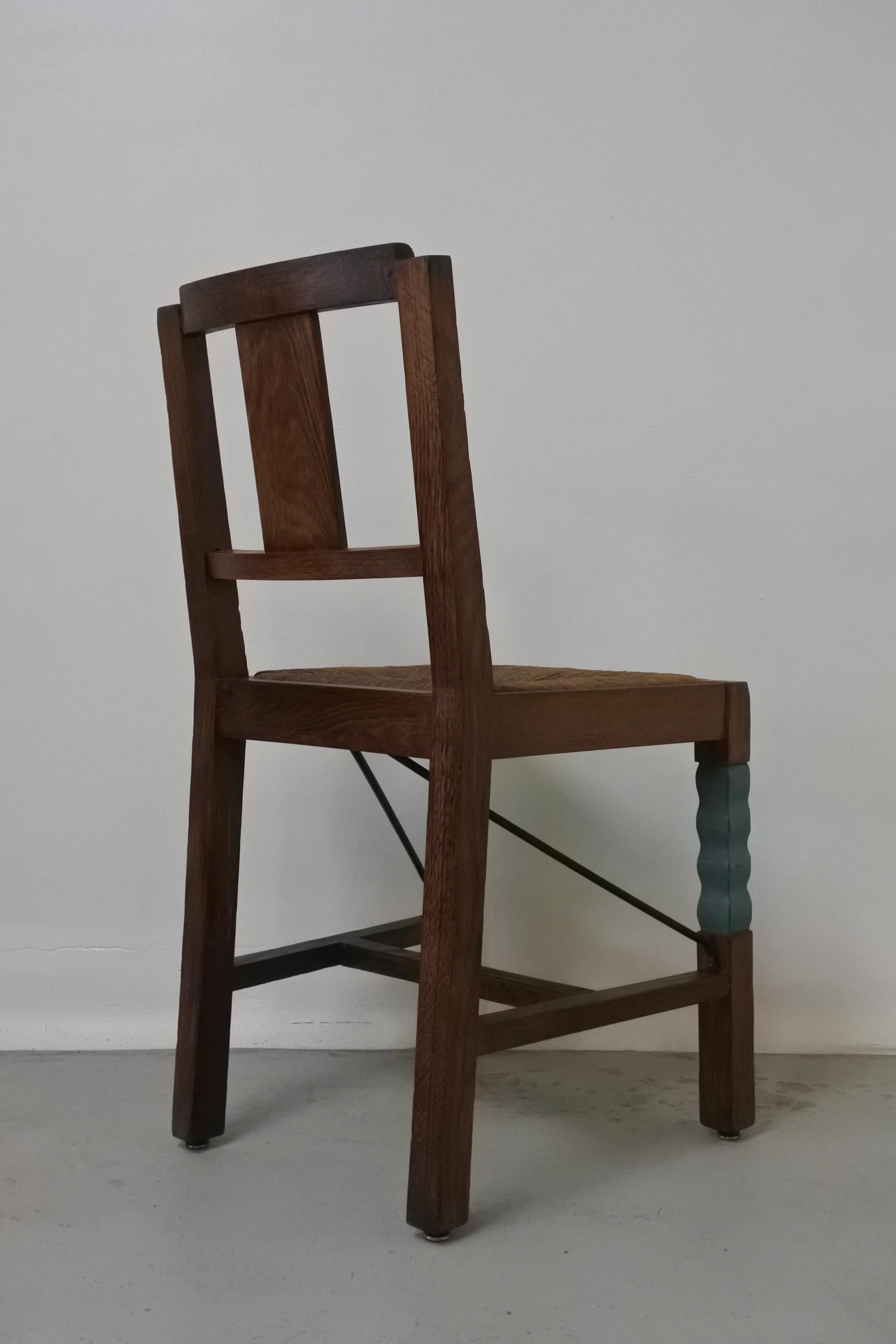 Set of Eight Oak Wood Dining Chairs in the Style of Joseph Savina, France, 1930s 10