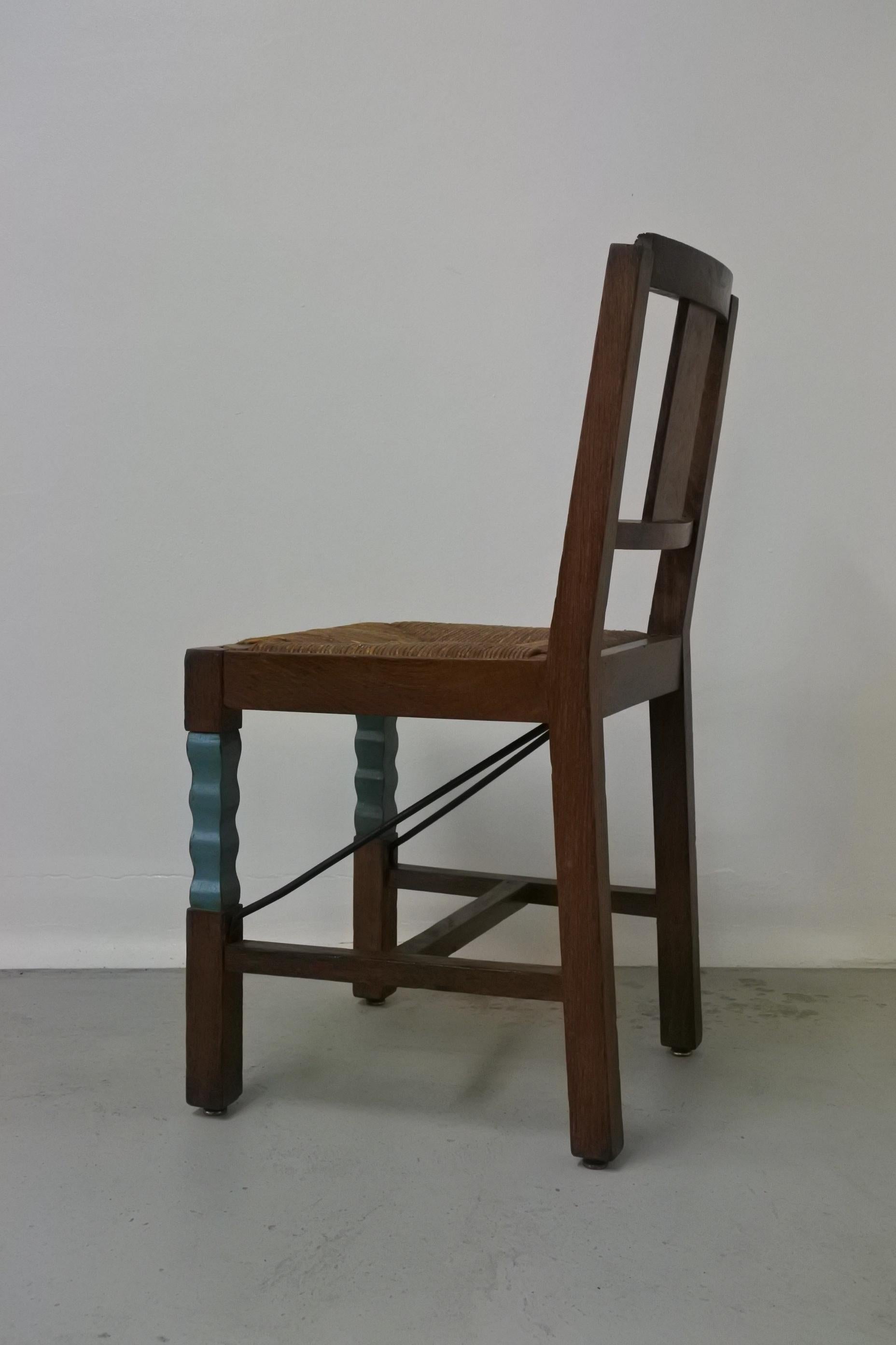 Set of Eight Oak Wood Dining Chairs in the Style of Joseph Savina, France, 1930s 11
