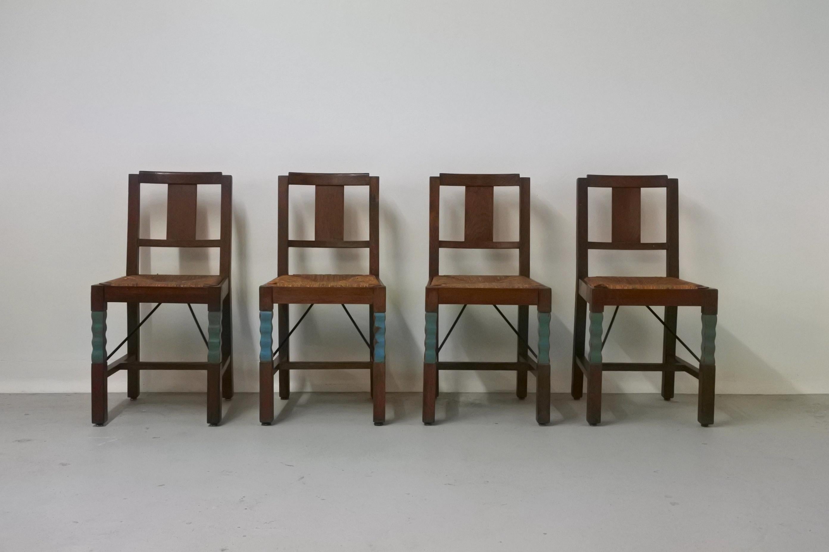 Set of Eight Oak Wood Dining Chairs in the Style of Joseph Savina, France, 1930s 2