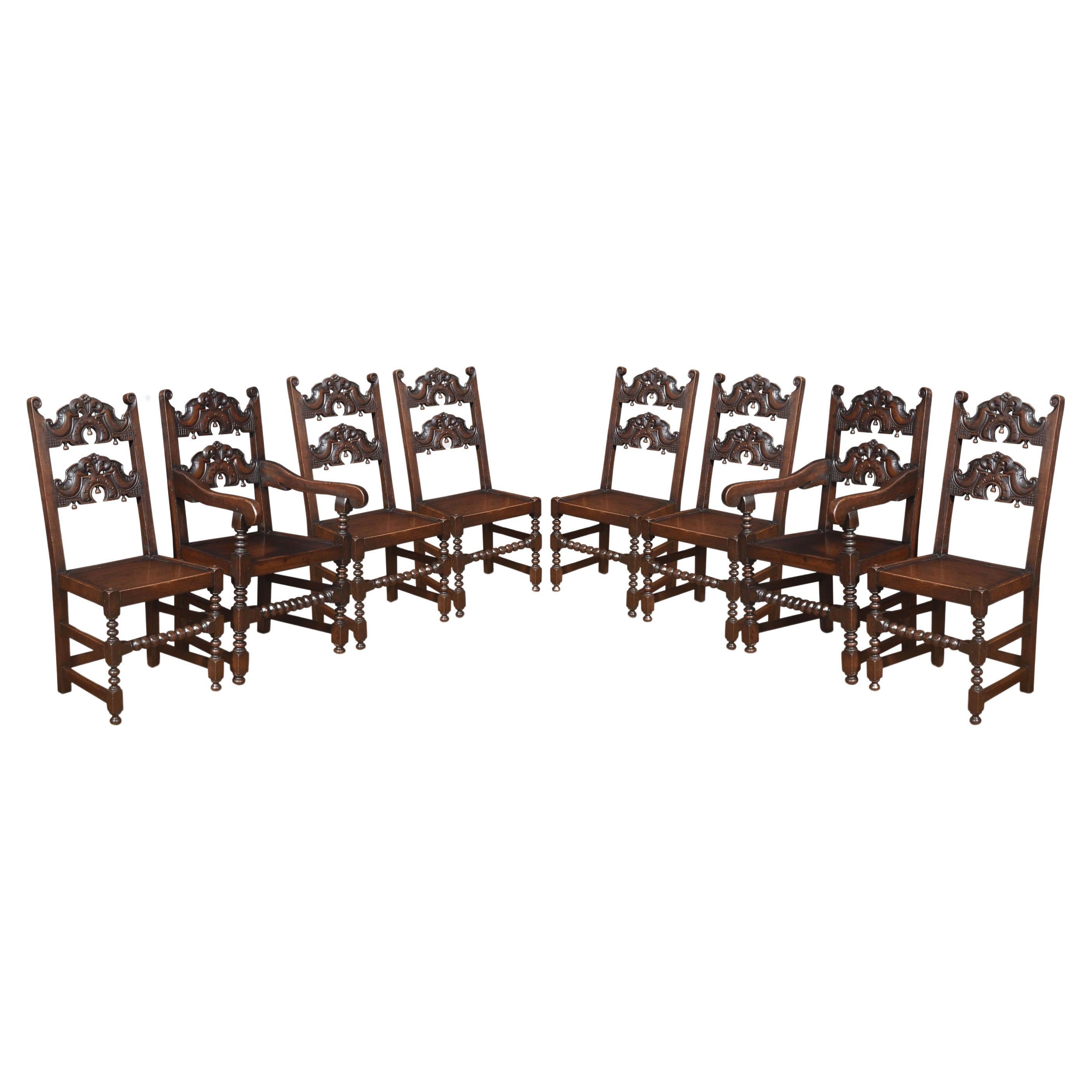 Set of eight oak Yorkshire dining chairs For Sale