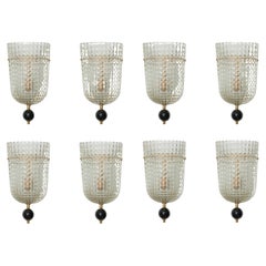 Set of Eight of Art Deco Style Murano Glass Demilune Wall Lights, in Stock