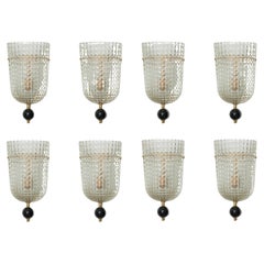 Ensemble de huit appliques murales en verre de Murano de style Art Déco, en stock