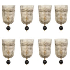 Set di otto luci da parete Demilune in vetro di Murano in stile Art Deco, in stock