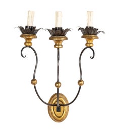 Set of Eight of Italian Iron Tole and Gilt Wood Sconces Priced per Pair