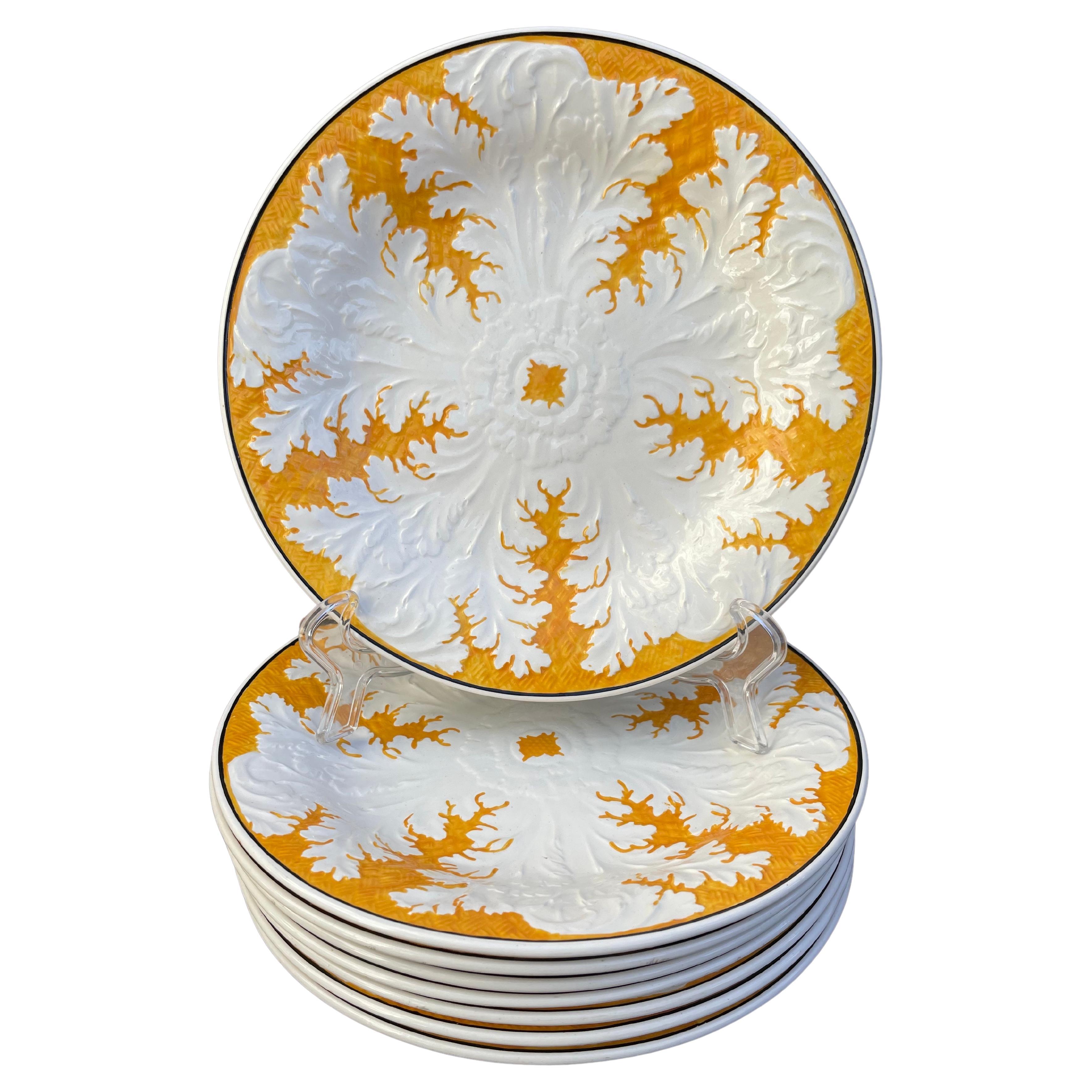 Set of Eight Orange and White Wedgwood Cabbage Plates