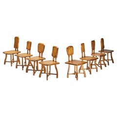 Set of Eight Organic Brutalist Chairs in Maple 