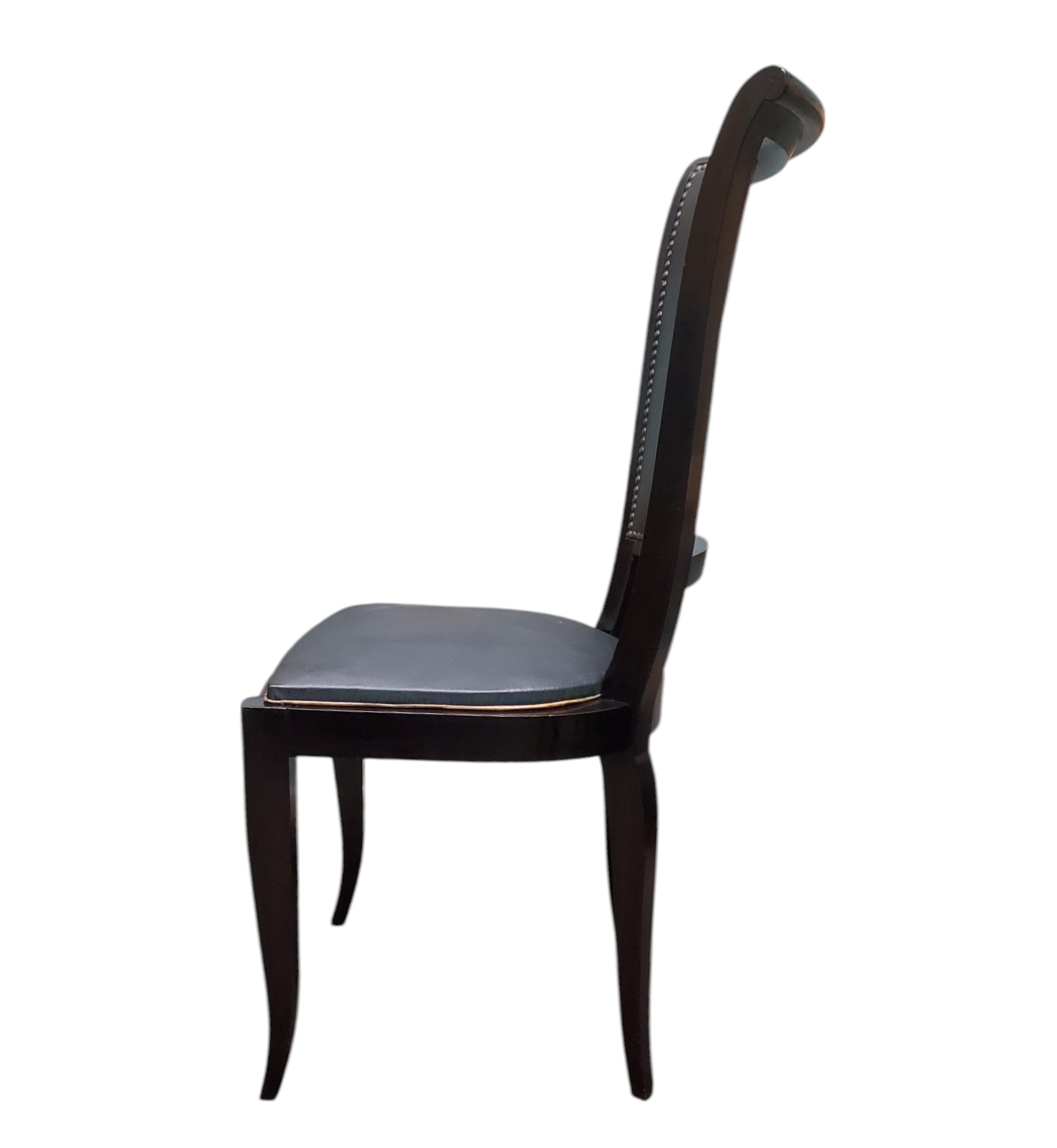 Set of eight original French ebonized wood dining room chairs- Saint Etienne For Sale 4