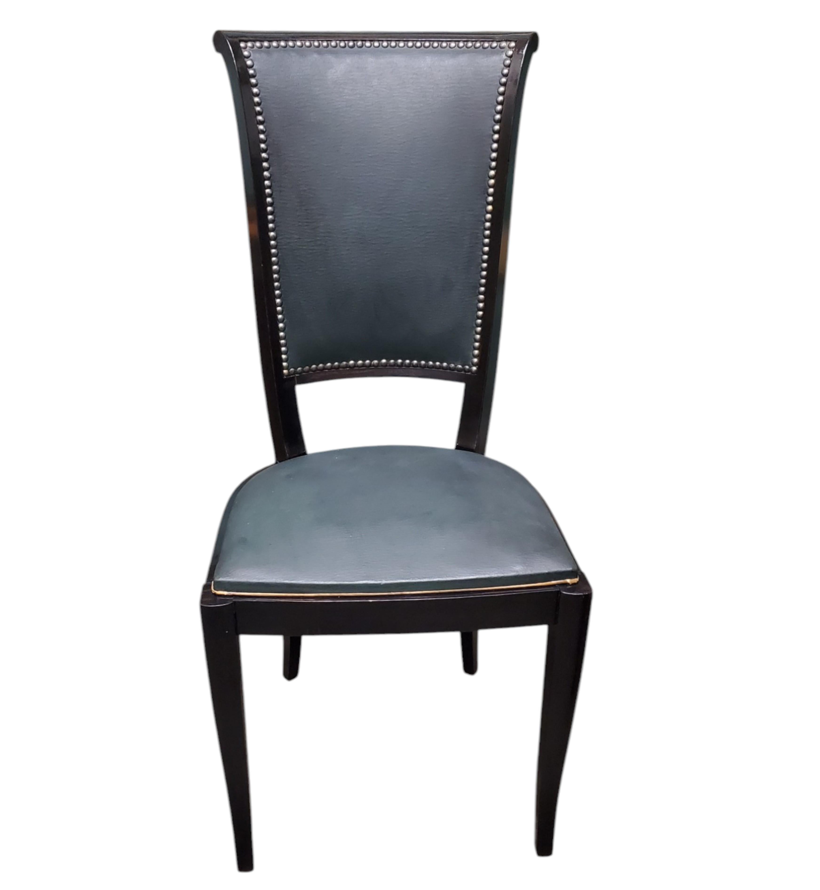 Streamlined Moderne Set of eight original French ebonized wood dining room chairs- Saint Etienne For Sale