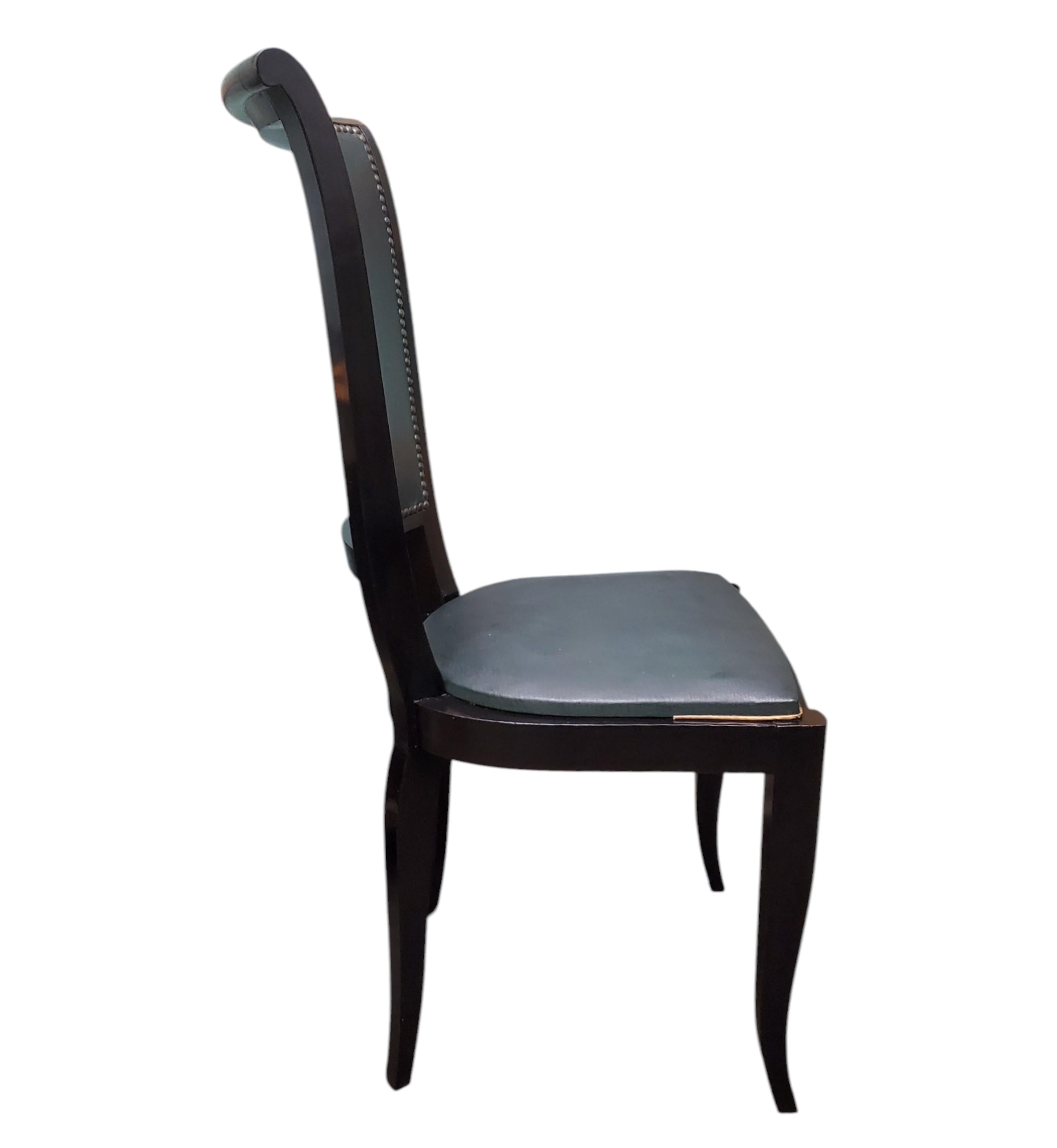 Beech Set of eight original French ebonized wood dining room chairs- Saint Etienne For Sale