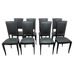 Set of eight original French ebonized wood dining room chairs- Saint Etienne
