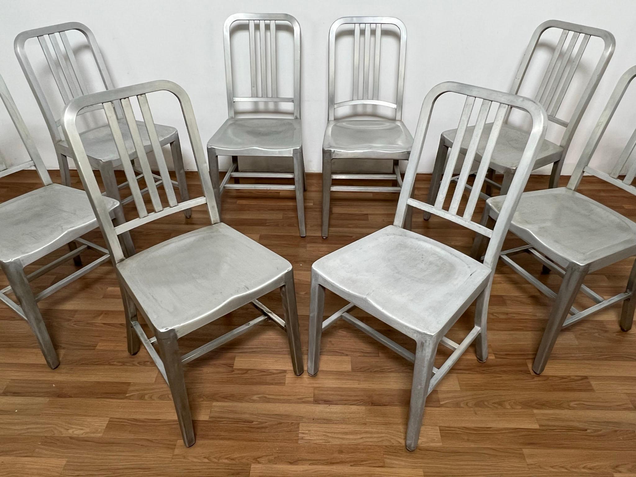 A set of eight original GoodForm aluminum”Navy” chairs, ca. 1940s. The General Fireproofing Company of Youngstown, OH. first introduced this model 4295 chair in 1931 and it became an instant classic of American streamline design. In 1944 the